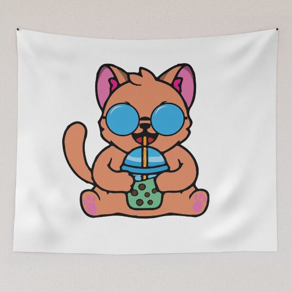 Item preview, Aesthetic Cat Drinking Boba designed and sold by bahicharafe.