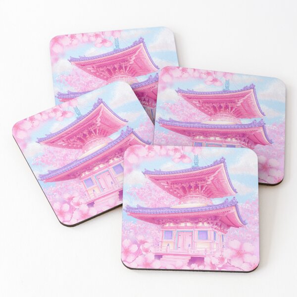 Pink Pagoda Coasters (Set of 4)