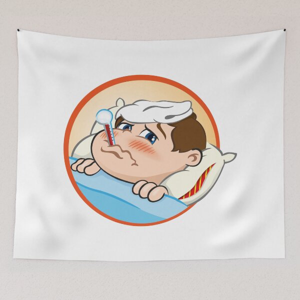 Item preview, Illustration is a sick child in bed with symptoms of fever and thermometer in his mouth. Ideal for educational and institutional materials designed and sold by LucianoCosmo.