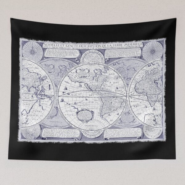 Item preview, Vintage Antique Old Map "Mapa Mundis" Description de la Terre in ultramarine blue, by Jean Boisseau.  1646. designed and sold by Karo Art.