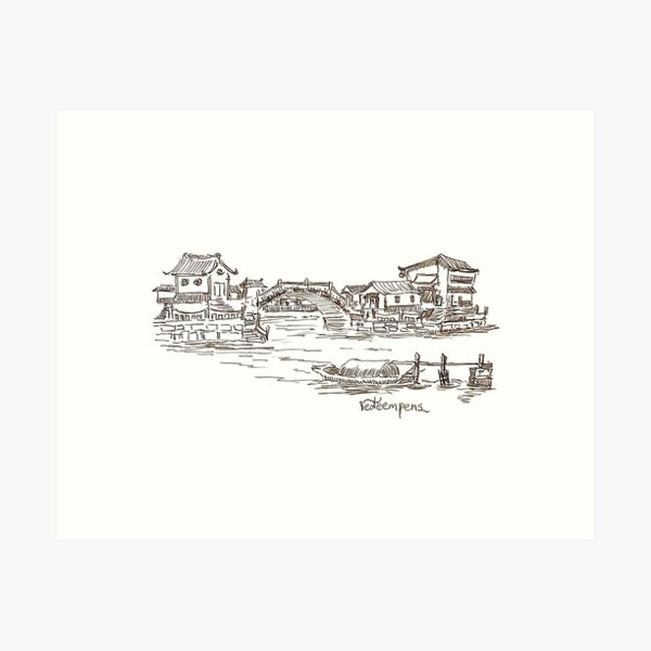 An Imaginary Village by the River Art Print