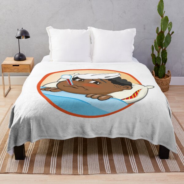 Item preview, Illustration represents an afro-descendant child sick in bed with symptoms of fever and with a thermometer in the mouth. Ideal for educational and institutional materials designed and sold by LucianoCosmo.