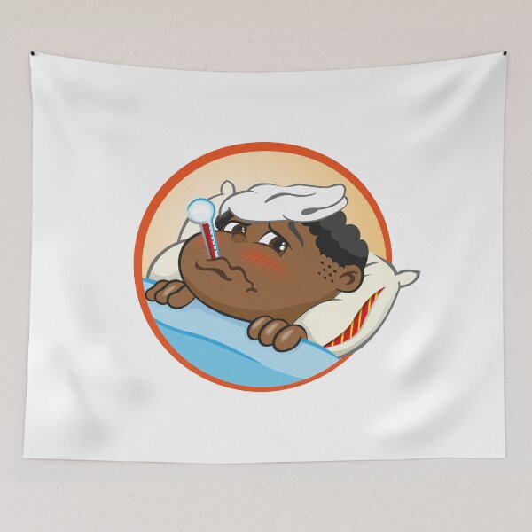 Item preview, Illustration represents an afro-descendant child sick in bed with symptoms of fever and with a thermometer in the mouth. Ideal for educational and institutional materials designed and sold by LucianoCosmo.