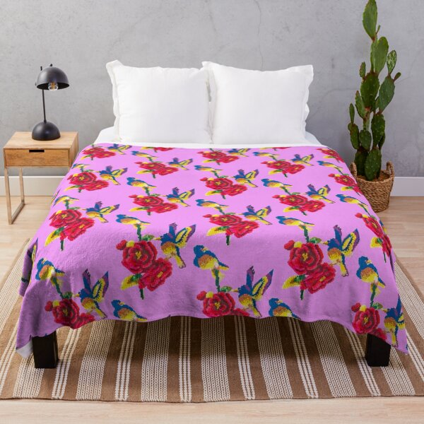 Blossoming Birdy Couple Throw Blanket