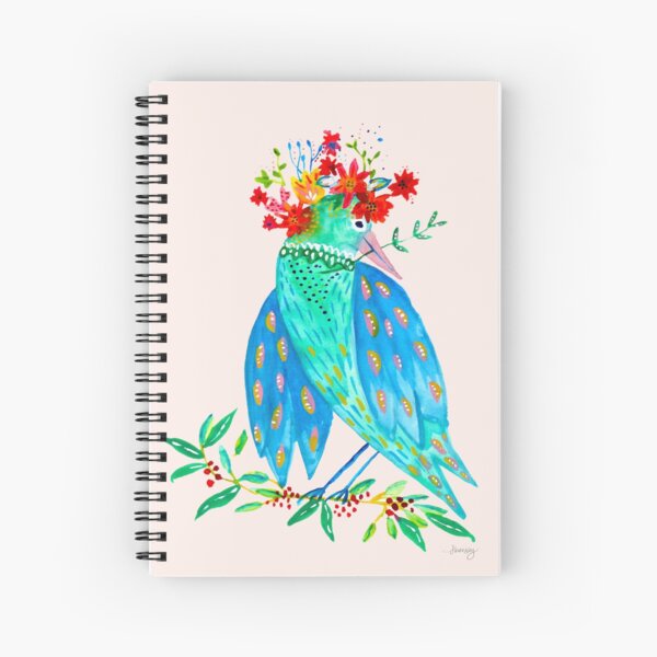 Folk Art Bird in Flower Crown Spiral Notebook