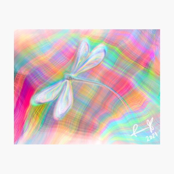 Modern Neon Plaid Dragonfly Photographic Print