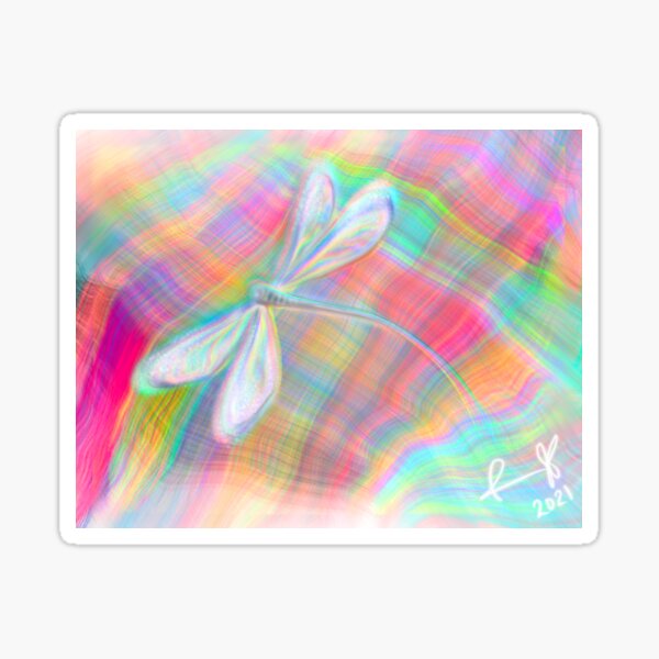 Modern Neon Plaid Dragonfly Sticker