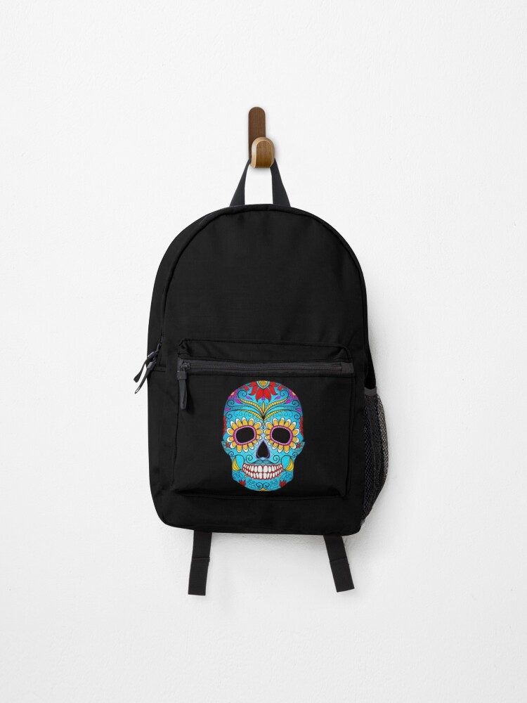 Blue Sugar Skull for Day of the Dead Dia de los Muertos Backpack