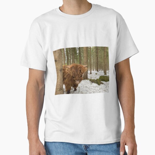 Item preview, Scottish Highland Cattle Calf in snowy forest 2781 designed and sold by SaarelaHighland.