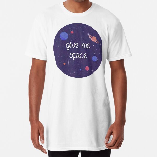 t shirt decorated with planets and stars with words saying give me space