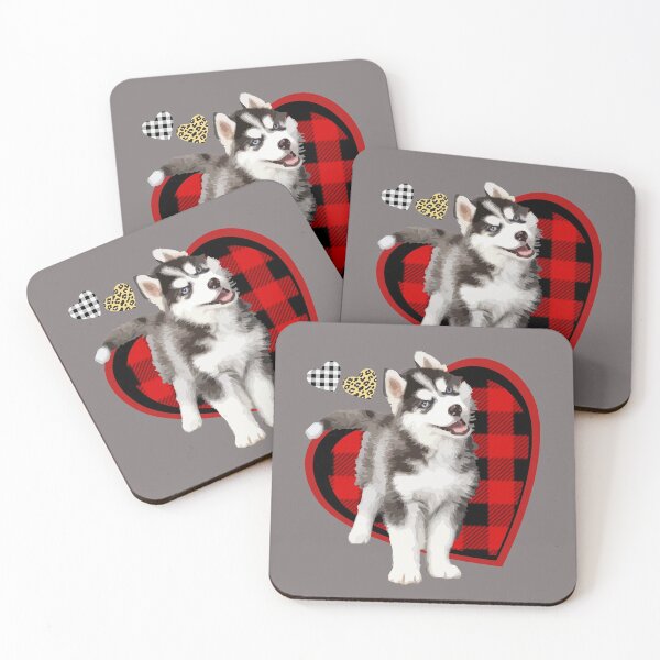 Item preview, Pomsky Love Black Red White Plaid Leopard Hearts designed and sold by Zavola.