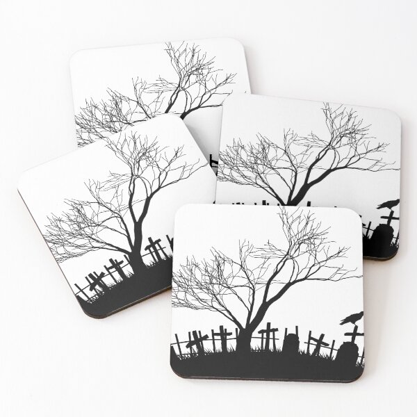 Item preview, Night cemetery with graves, dry tree and crow designed and sold by Marcia Motivos.