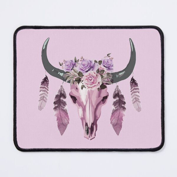 Item preview, Pink Cow Skull and Crown leaves and butterflies designed and sold by Collagedream.