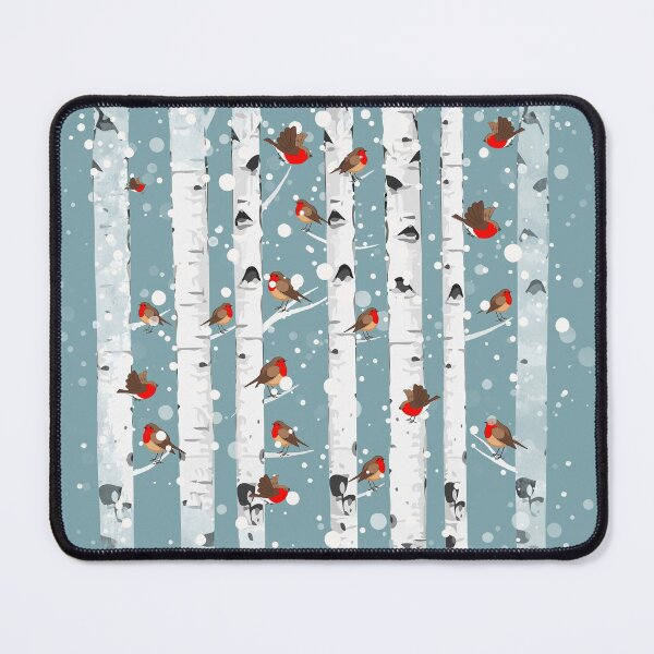 Item preview, Birch trees snow forest and robin bird, this is redbreast in winter forest, perfect for natura lovers designed and sold by Collagedream.