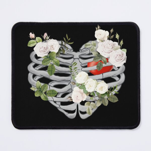 Item preview, Skeleton rib heart, white roses, Broken, heart, watercolor design, heart disease awareness designed and sold by Collagedream.