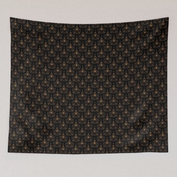 Aperçu de l'œuvre Modèle d'ornement d'or. Texture élégante de feuille rétro. Impression de paillettes branchées sur fond noir créée et vendue par fuzzyfox.
