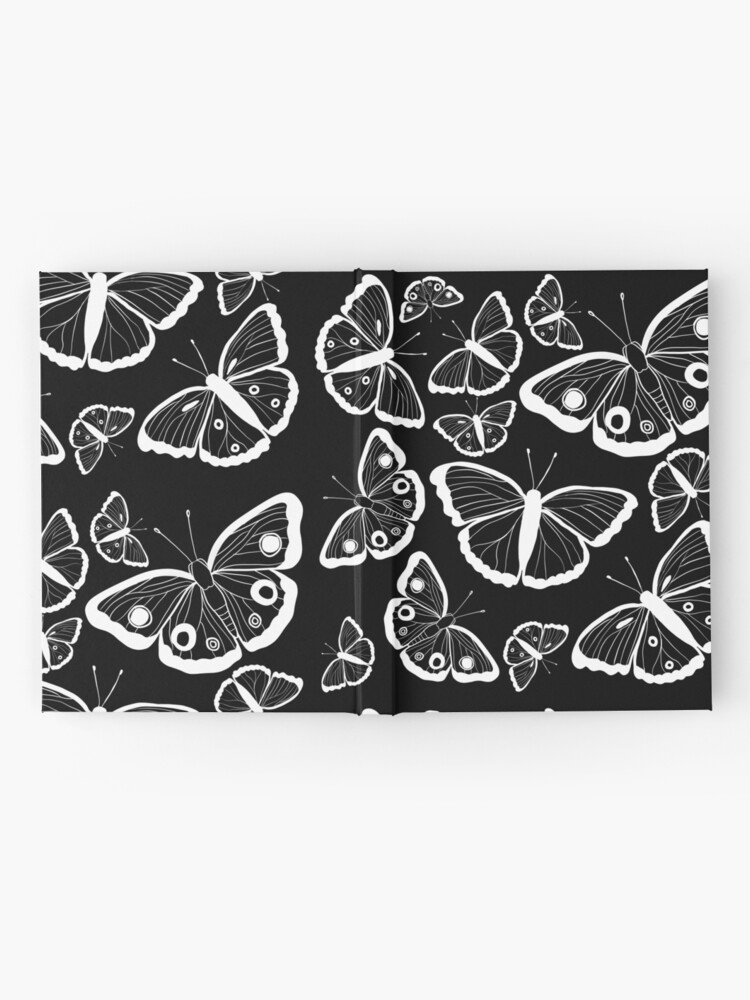 White butterflies pattern - aesthetic butterfly - black Hardcover