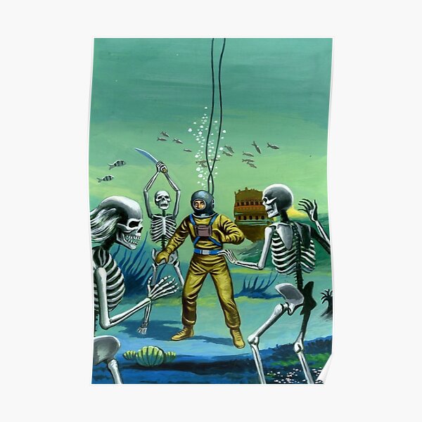 SKELETON SUBMARINE HORROR RETRO VINTAGE, POP Poster