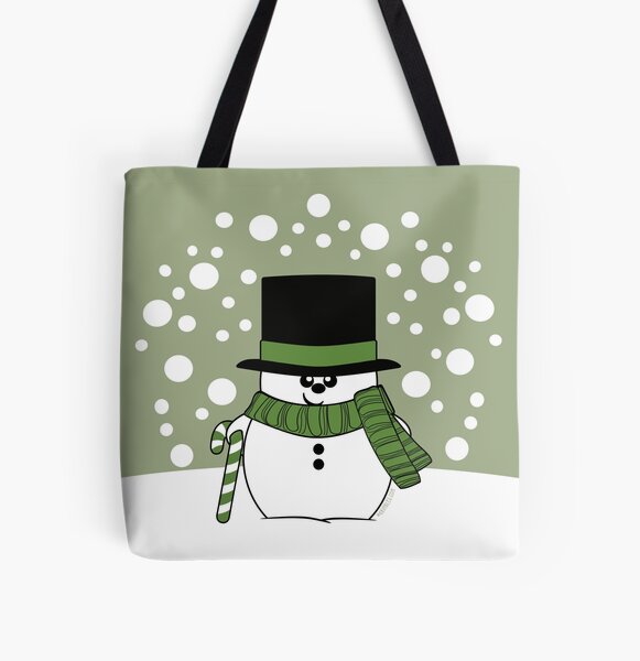 Krimbles Cheeky Snowman with Top Hat and Candy Cane All Over Print Tote Bag
