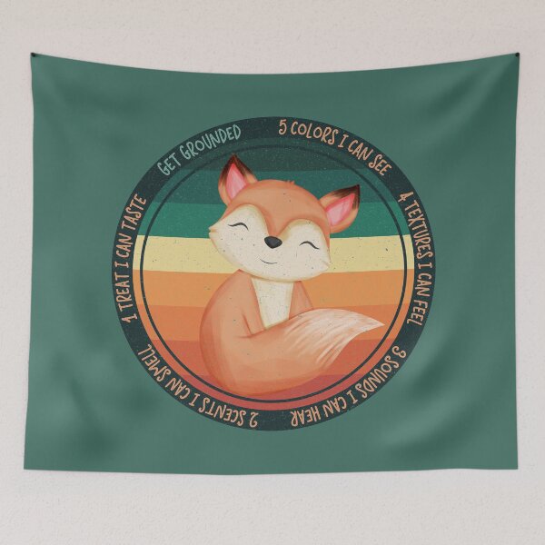 Item preview, Retro Wise Fox Reminder: Overwhelmed? Stop and ground. Mindfulness using the five senses, grounding technique. You will get through this, you are worthy and deserving of care. designed and sold by Orianah.