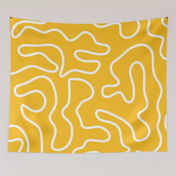 Item preview, Squiggle Maze Minimalist Abstract Pattern in Yellow Mustard and White designed and sold by kierkegaard.
