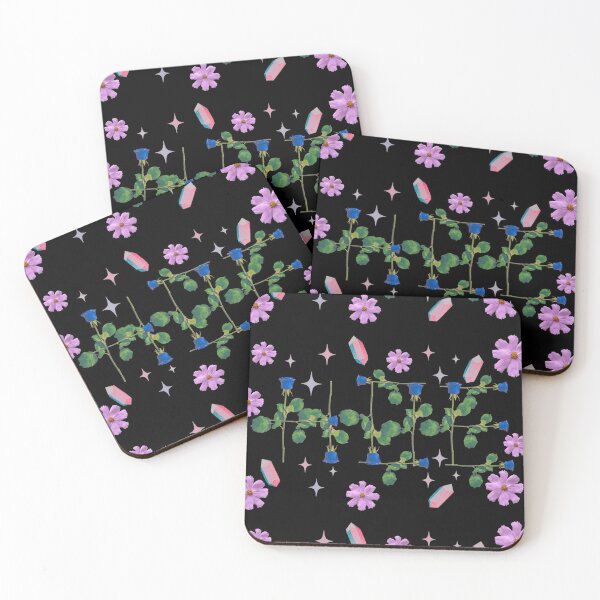 Item preview, Hoe blue roses on stems with gems and purple flowers black bg designed and sold by VantaTheArtist.
