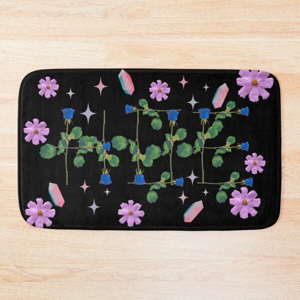 Item preview, Hoe blue roses on stems with gems and purple flowers black bg designed and sold by VantaTheArtist.