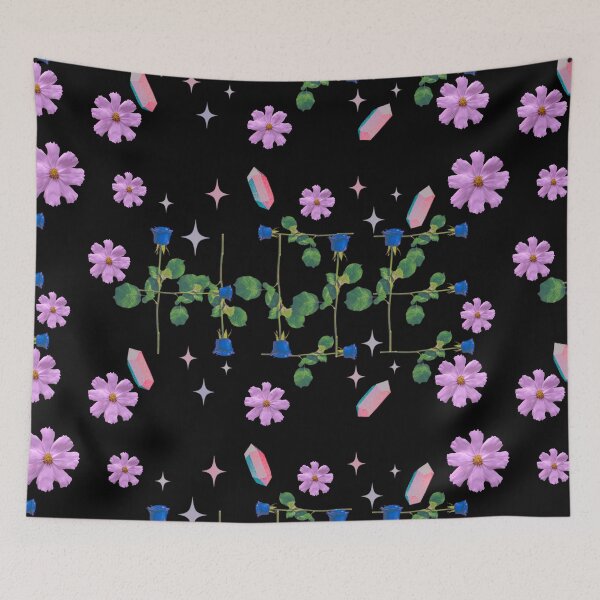 Item preview, Hoe blue roses on stems with gems and purple flowers black bg designed and sold by VantaTheArtist.