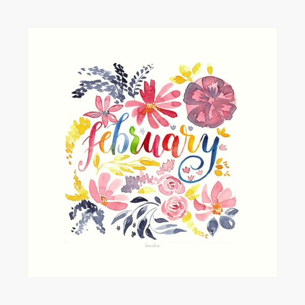 Februar Aquarell "Dreamy Flowers" Kunstdruck