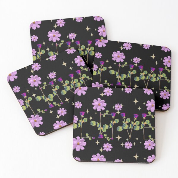 Item preview, Love pink  roses on stems with gems and purple flowers black bg  designed and sold by VantaTheArtist.