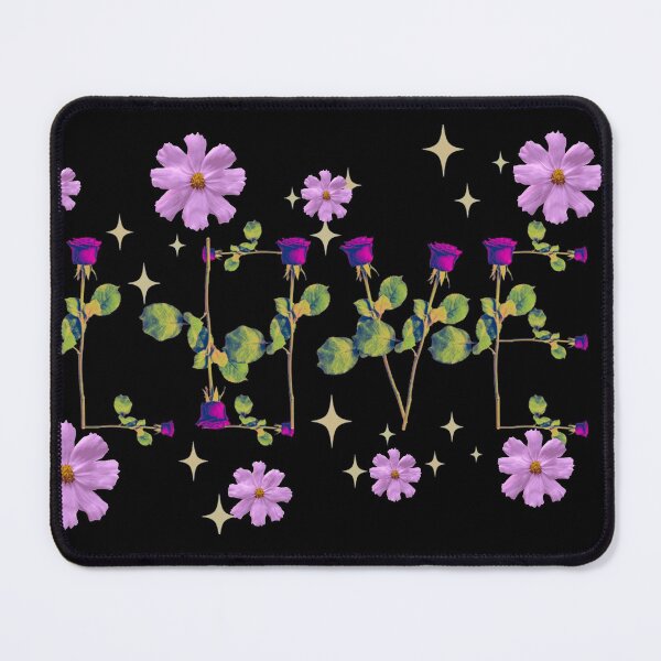 Item preview, Love pink  roses on stems with gems and purple flowers black bg  designed and sold by VantaTheArtist.