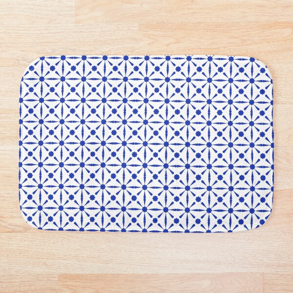 Geometric Blue Andalusian Moroccan Tiles Style Bath Mat