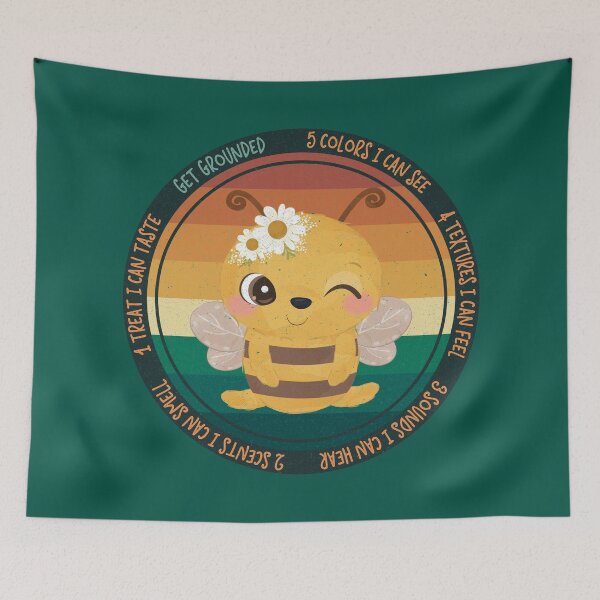 Item preview, Vintage Wise Bee Reminder: Overwhelmed? Stop and ground. Mindfulness using the five senses, grounding technique. You are worthy and deserving of care and safety. designed and sold by Orianah.