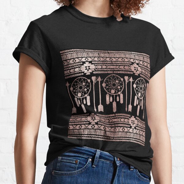 Dreamcatcher Or Rose Tribal Aztec sur Noir T-shirt classique