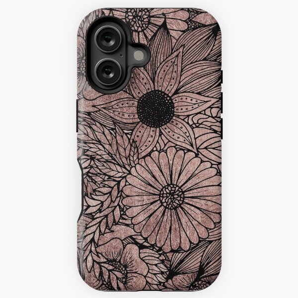 Item preview, Floral Rose Gold Flowers and Leaves Drawing Black designed and sold by Blkstrawberry.