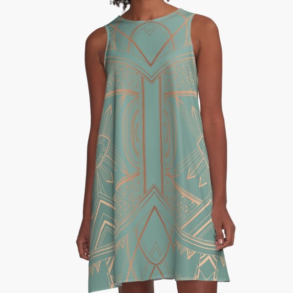 Art Deco Design in Rose and Green A-Line Dress