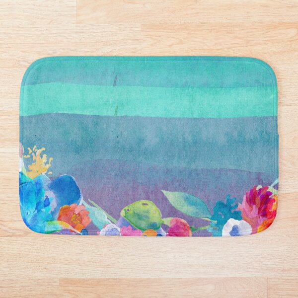 Multicolored watercolor flowers Bath Mat