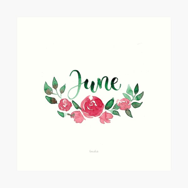 Juni Aquarell Blumen-Bouquet mit Handlettering Kunstdruck