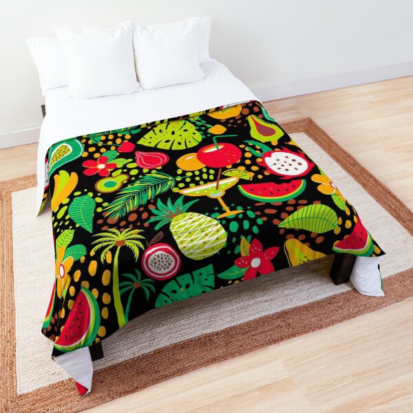 Hawaiian pattern with tropical fruits and flowers Comforter