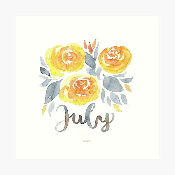 Juli Blumen Aquarell mit Handlettering Kunstdruck