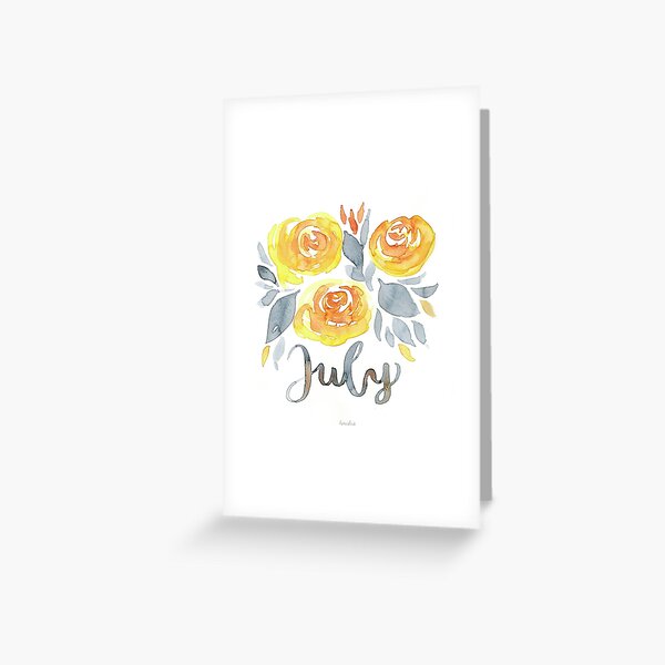 Juli Blumen Aquarell mit Handlettering Grußkarte