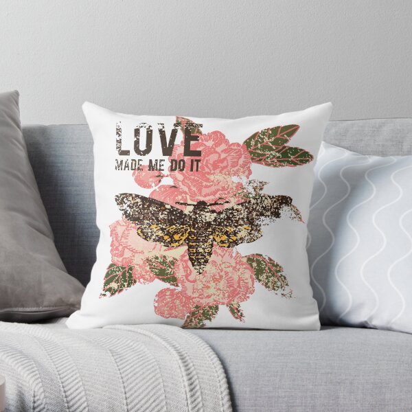 Love Makes You Do it, Pink Flowers And Butterfly Throw Pillow