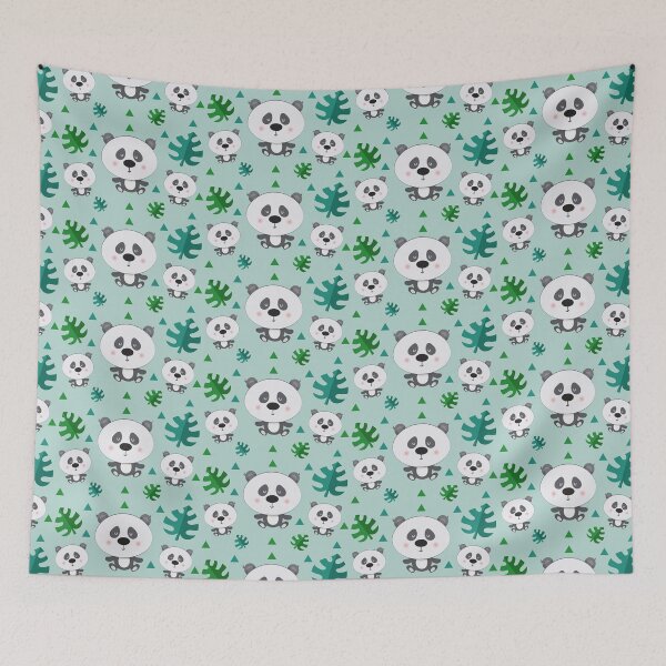 Item preview, A Cute panda  pattern  with leaves on the green background  designed and sold by Victoria Riabov.