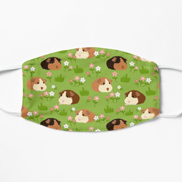 Guinea Pig and Flowers - Green Flat Mask