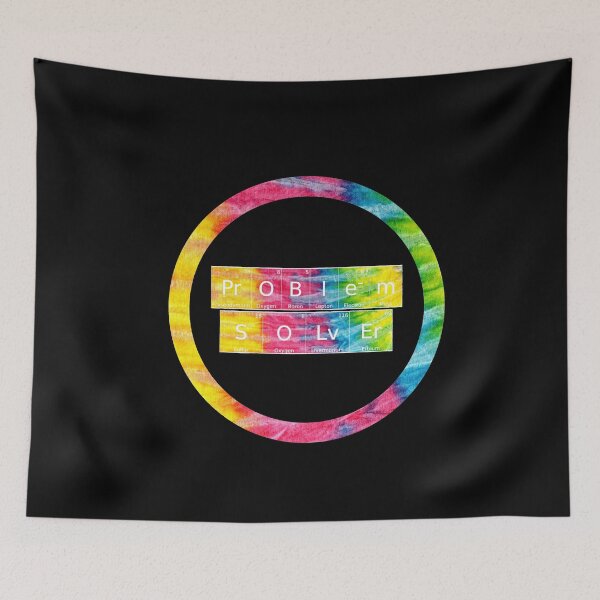 Item preview, Problem Solver written in Chemistry Periodic Table Elements in tie dye font on black background  designed and sold by UncleStuScience.