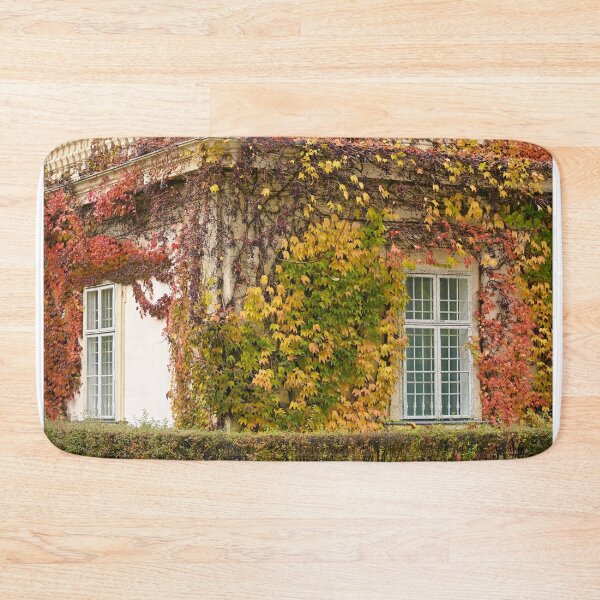 Item preview, old house wall with rustic wooden windows and creeper in Vienna autumn season designed and sold by goceris.