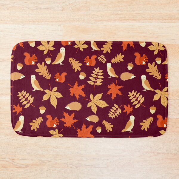 Item preview, Autumn Animals Squirrel Owl Hedgehog Leaves Deep Red designed and sold by cashewdays.