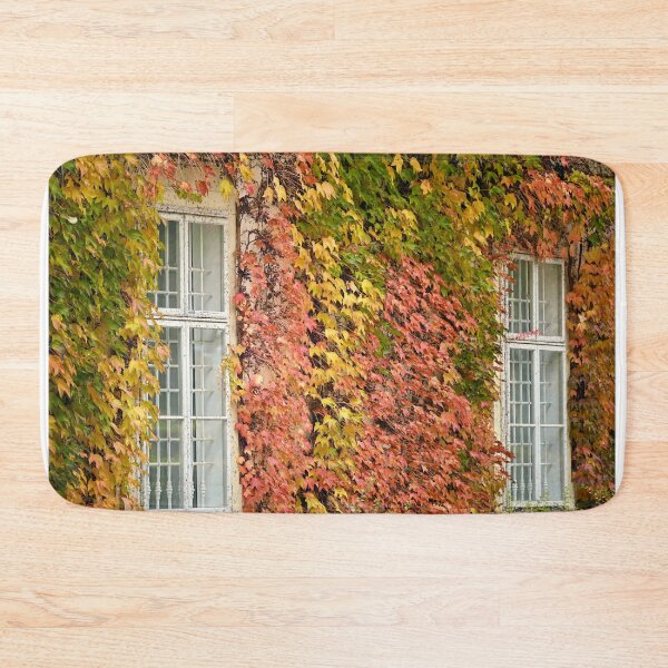 Item preview, wall with wooden windows and creeper in Vienna autumn season designed and sold by goceris.