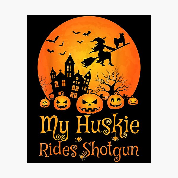 Huskie Rides Shotgun Pumpkin Witch Halloween Photographic Print