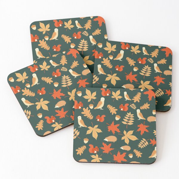 Item preview, Autumn Animals Squirrel Owl Hedgehog Green designed and sold by cashewdays.